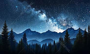 Majestic Mountain Scene Under a Starry Night