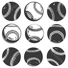 Nine Baseball Balls, Monochrome Design, Sport Equipment Graphics