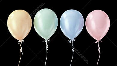 Four pastel balloons gently floating with transparent background