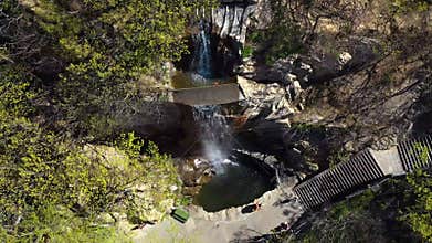 Aerial video of the famous 5A scenic spot, Huaguoshan Water Curtain Cave waterfall