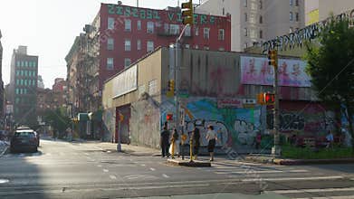 Graffiti art and urban life in Manhattan, capturing the essence of New York city's vibrant streets