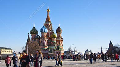 Tourists near St. Basil's Cathedral on Red Square