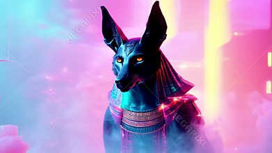 Ancient Egyptian mythical god Anubis in the form of a black jackal