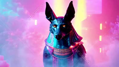 Ancient Egyptian mythical god Anubis in the form of a black jackal