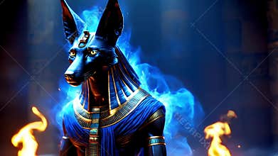 Ancient Egyptian mythical god Anubis in the form of a black jackal