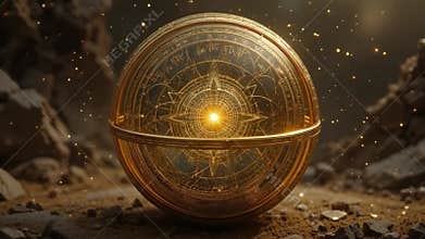 Ancient Knowledge Orb 4K - Mystical Golden Artifact for Fantasy Films & Game Design