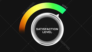 Circular Satisfaction Level Gauge with Green Arc and Pointer at Maximum Indicating High Customer Experience