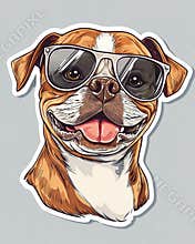 Dog wearing sunglases. T Shirt design sticker style. Isolated on white. Ai Generative