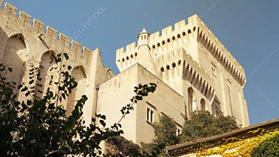 The battlement of one of the towers on the Palais des Papes in Avignon, France