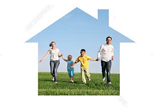 Family running in dream house