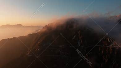 erial view of winter landscape in Hehuan Mountain at sunset,Taiwan.
