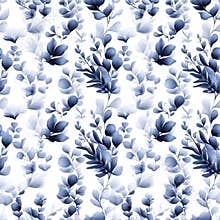 Blue fish swim among sea plants in a seamless pattern, perfect for children's illustrations, showcasing a flat and