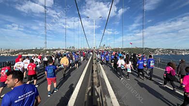 Athletes running in 45. Istanbul marathon which includes two continents in one race.