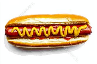 A savory hot dog with mustard and ketchup, isolated on a transparent backdrop