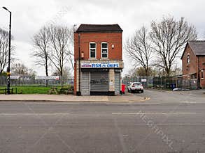 Etihad Stadium Manchester city football ground, Fish and chip shop.