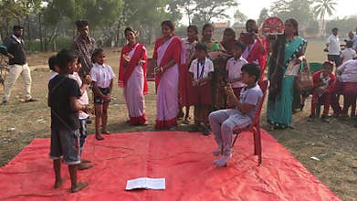 School Children Performing Stage Play Outdoor, Students with Teachers Annual Event Education