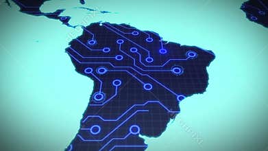 Circuit board south america on blue background
