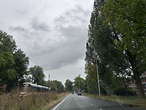 High Speed Tram on Beneluxbaan in Amsterdam South, Netherlands.