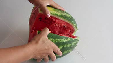 Ripe watermelon cut with a knife