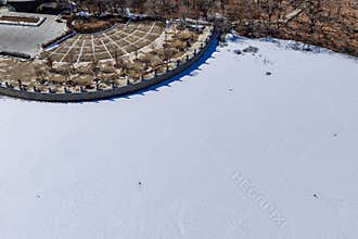 Early Spring Snow - View of Wangtan Square, Jingyuetan National Forest Park, Changchun, China