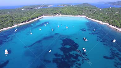 Flying over yachts and sailing boats at a Dalmatian bay