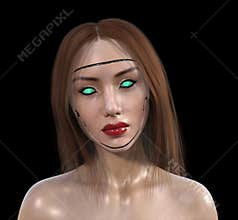 Cyborg Robot Woman Isolated