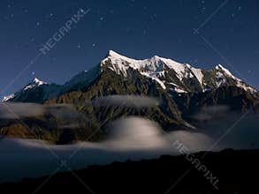 Starry Night Over Snow-Capped Himalayan Peaks, Annapurna Range