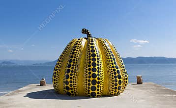 NAOSHIMA, JAPAN. JUNE 6: Yayoi Kusama`s giant pumpkin sculpture