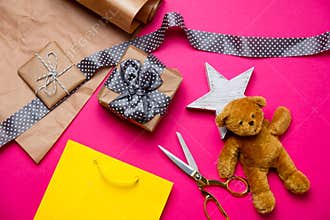 Cute gifts, star shaped toy, shopping bag, teddy bear and things