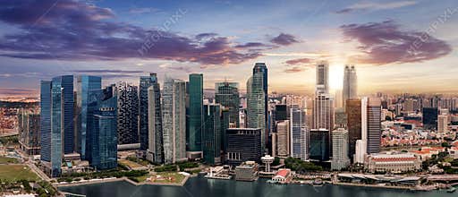 The skyline of Singapore during sunset