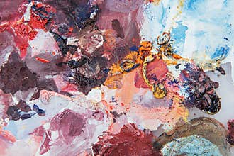 Abstract art background. Oil painting on canvas. Multicolored bright texture. Fragment of artwork. Spots of oil paint