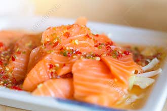 Japanese fusion food. japan fresh salmon fish seafood sashimi mix