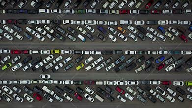 4K Aerial view of parked cars