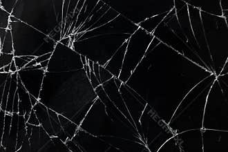 Top view cracked broken mobile screen glass texture background.