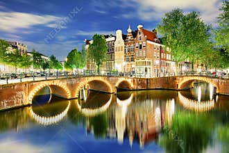 Amsterdam Canals West side at dusk Natherlands, Europe