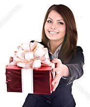 Business woman with gift box.