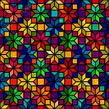 Star shape colorful geometric stained glass seamless pattern, vector
