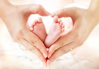 Baby feet in mother hands