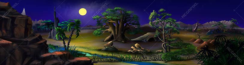 Beautiful Natural Landscape in Africa. Night.