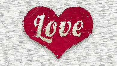 Word Love in red heart abstract collage