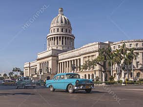 Classic cars in front of the Capitol in Havana. Cuba