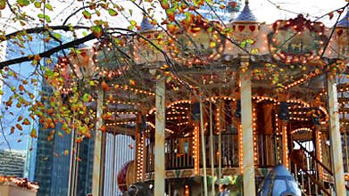 Festive carrousel with sparkling lights
