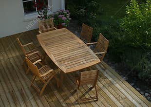 Patio on garden in the afternoon
