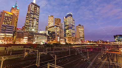 Timelapes video of railway and modern buildings in a city