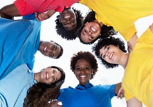 Group of mixed race young adults in a circle