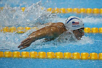 Olympic champion Michael Phelps of United States swimming the Men's 200m butterfly at Rio 2016 Olympic Games
