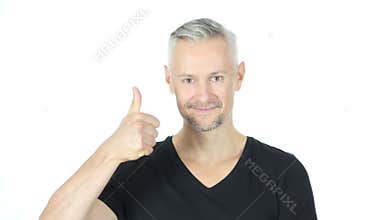 Thumbs Up by Confident Smiling Middle Aged Man, White Background,Young,,,,
