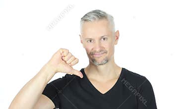 Thumbs Down by Sad Middle Aged Man, White Background,Young,,,,
