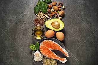 Healthy food with salmon fish