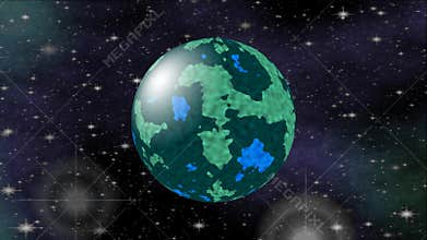Dark blue and green planet in outer space. Cosmos sci-fi video, 3d computer generated.